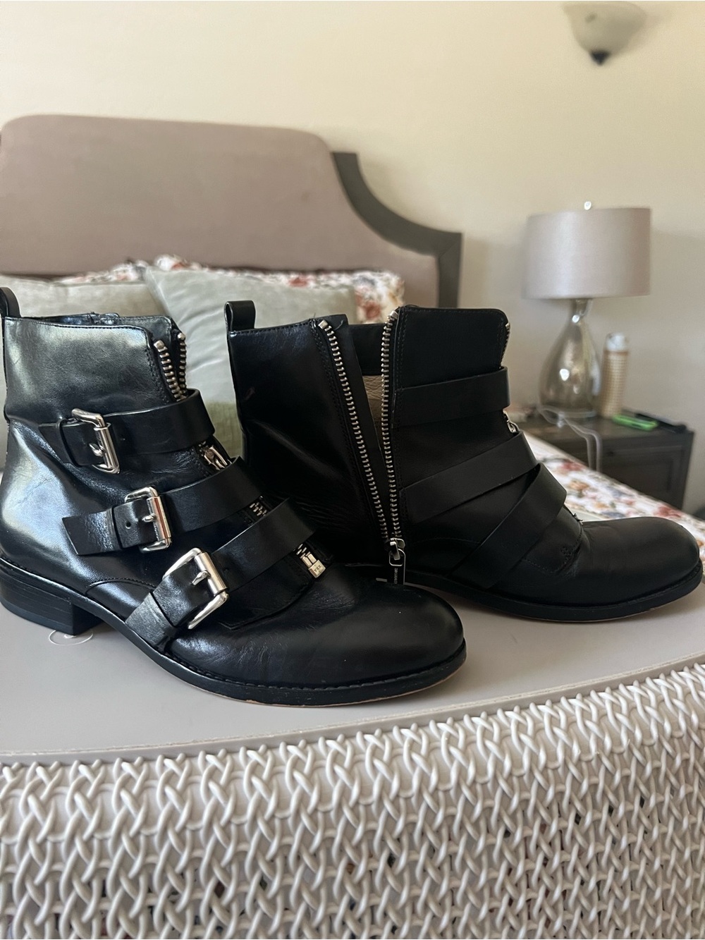 Michael Kors Black Leather Buckle Ankle Boots